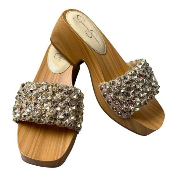 Jessica Simpson Rell Platform Gold Studded Women's Slide Sandals SZ 7 NIB - Picture 1 of 4